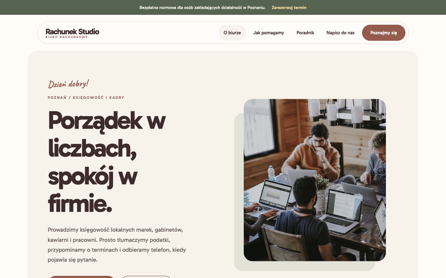 Projekt strony Rachunek Studio